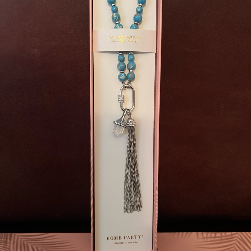 Bomb Party Blue Beaded Necklace with Silver Tassel